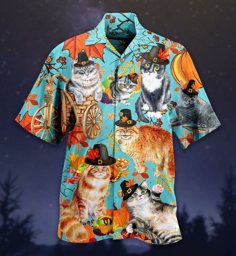 Cat Happy Thanksgiving - Hawaiian Shirt - Owl Ohh - Owl Ohh