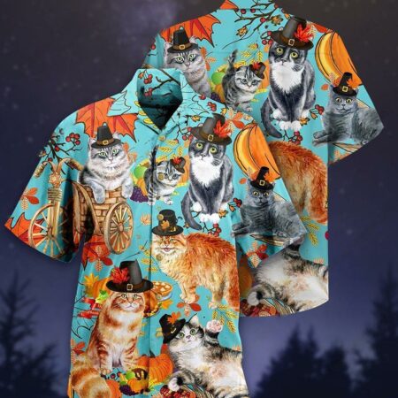 Cat Happy Thanksgiving - Hawaiian Shirt - Owl Ohh - Owl Ohh