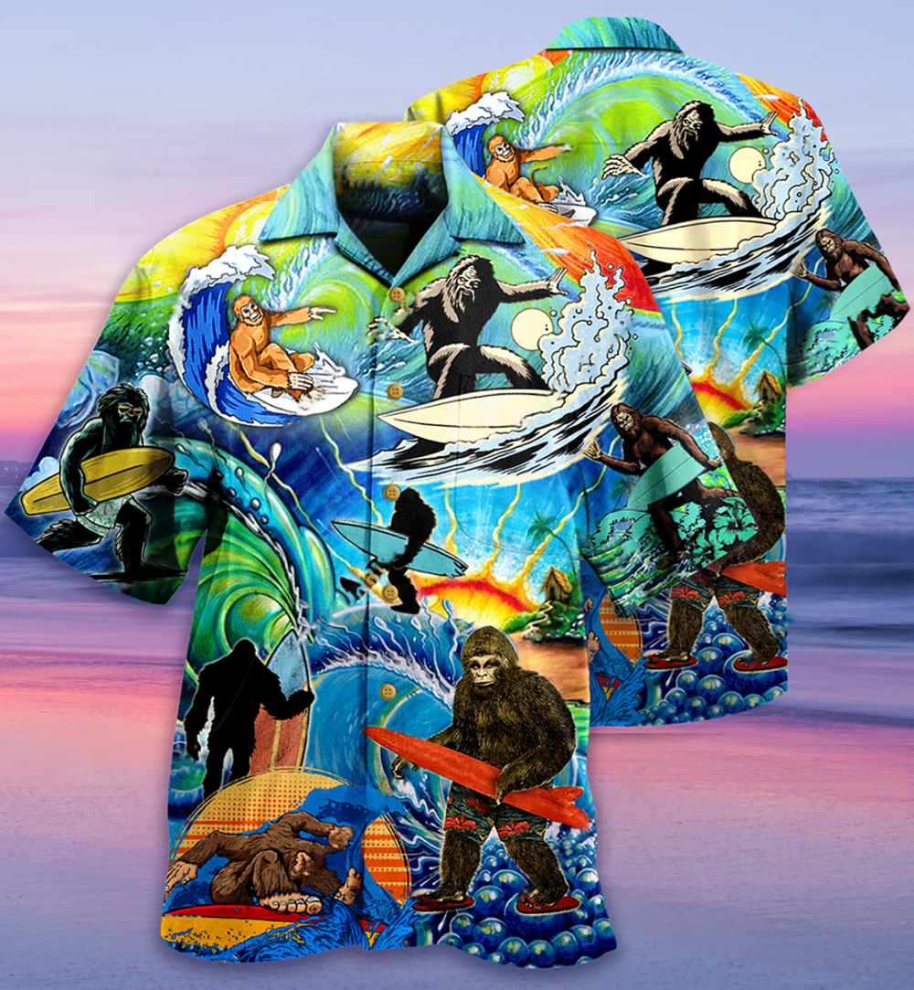 Bigfoot Loves Cool Surfing - Hawaiian Shirt - Owl Ohh - Owl Ohh