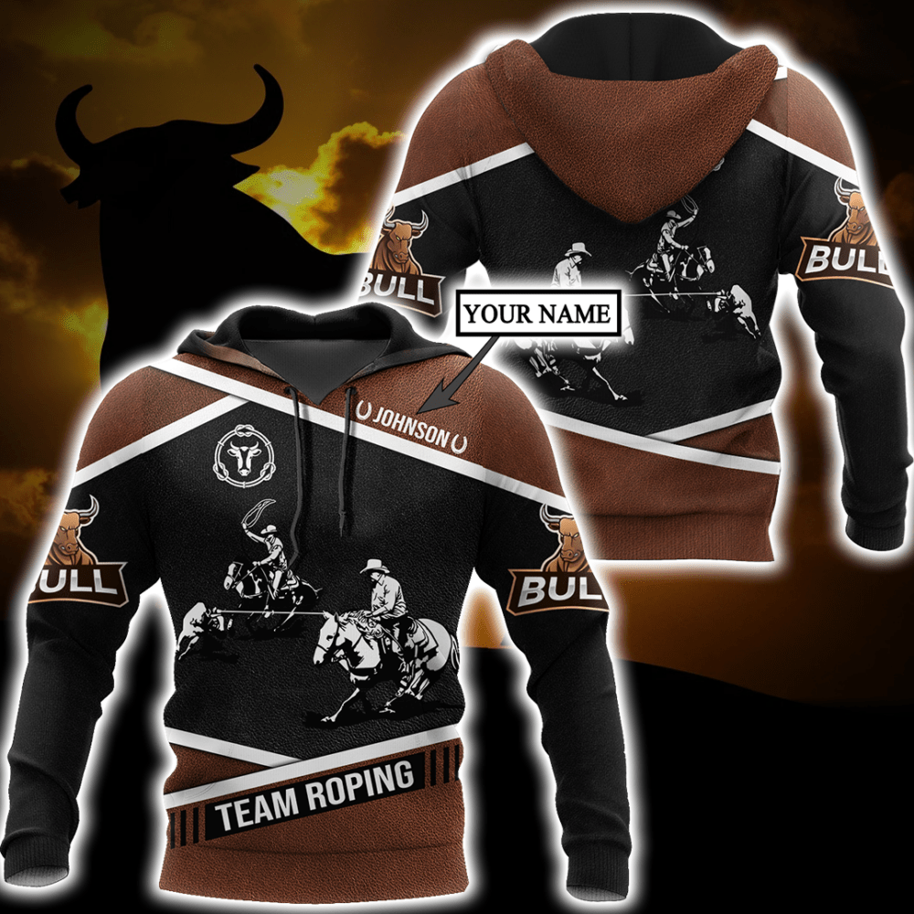 Personalized Name Bull Riding Hoodie Printed Unisex Shirts Black Team Roping