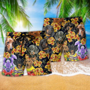 Dachshund And Flowers Lovely - Beach Short - Owl Ohh - Owl Ohh