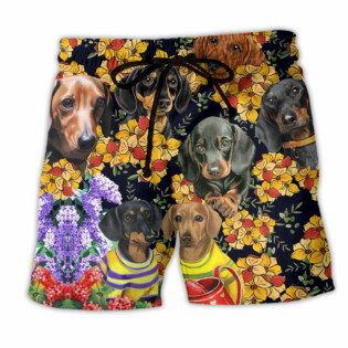 Dachshund And Flowers Lovely - Beach Short - Owl Ohh - Owl Ohh