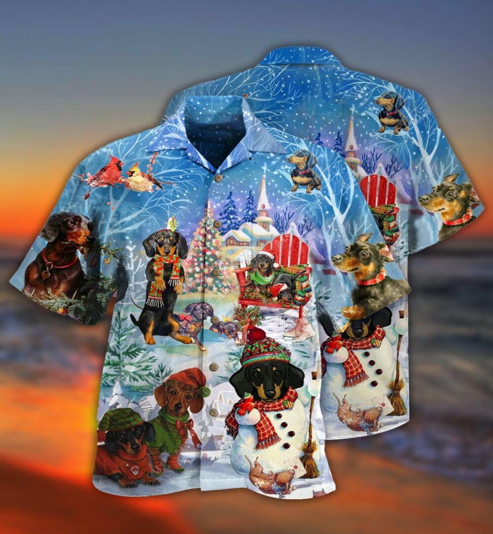 Dachshund Through The Snow Merry Christmas - Hawaiian Shirt - Owl Ohh - Owl Ohh