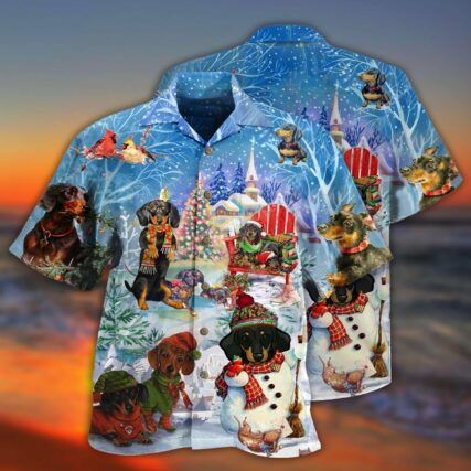 Dachshund Through The Snow Merry Christmas - Hawaiian Shirt - Owl Ohh - Owl Ohh
