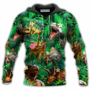 Dinosaur Aloha Style With Green Style - Hoodie - Owl Ohh - Owl Ohh