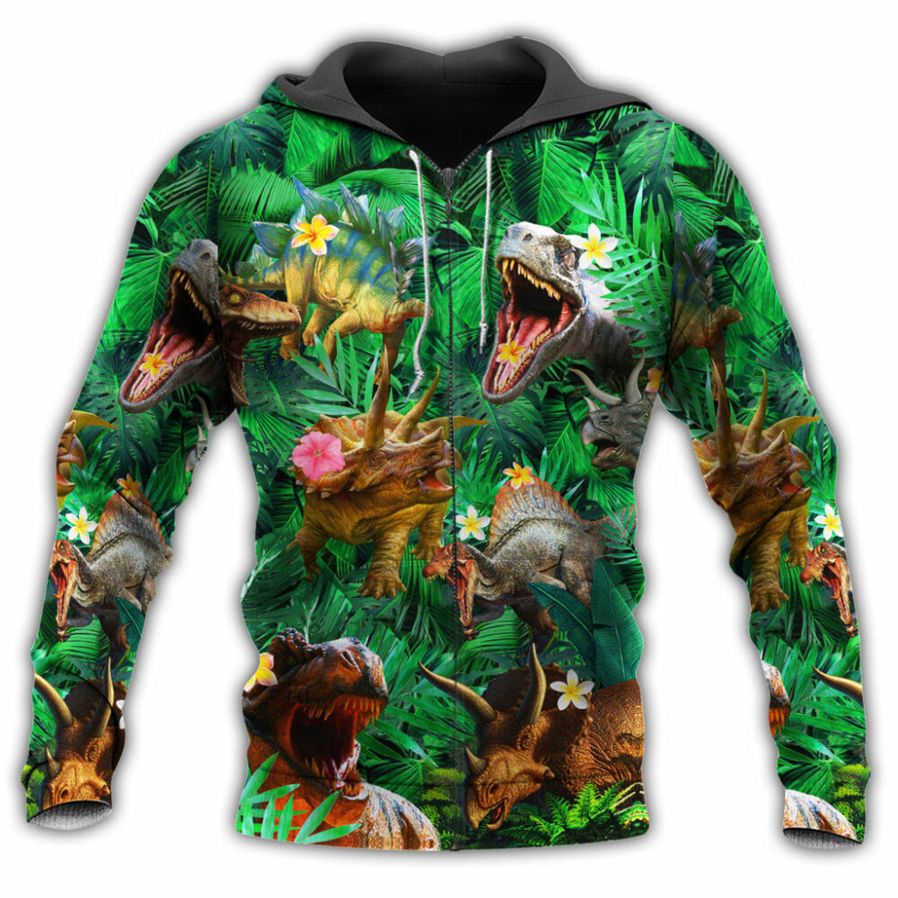 Dinosaur Aloha Style With Green Style - Hoodie - Owl Ohh - Owl Ohh