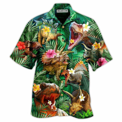 Dinosaur Aloha Style Tropical Floral - Hawaiian Shirt - Owl Ohh - Owl Ohh