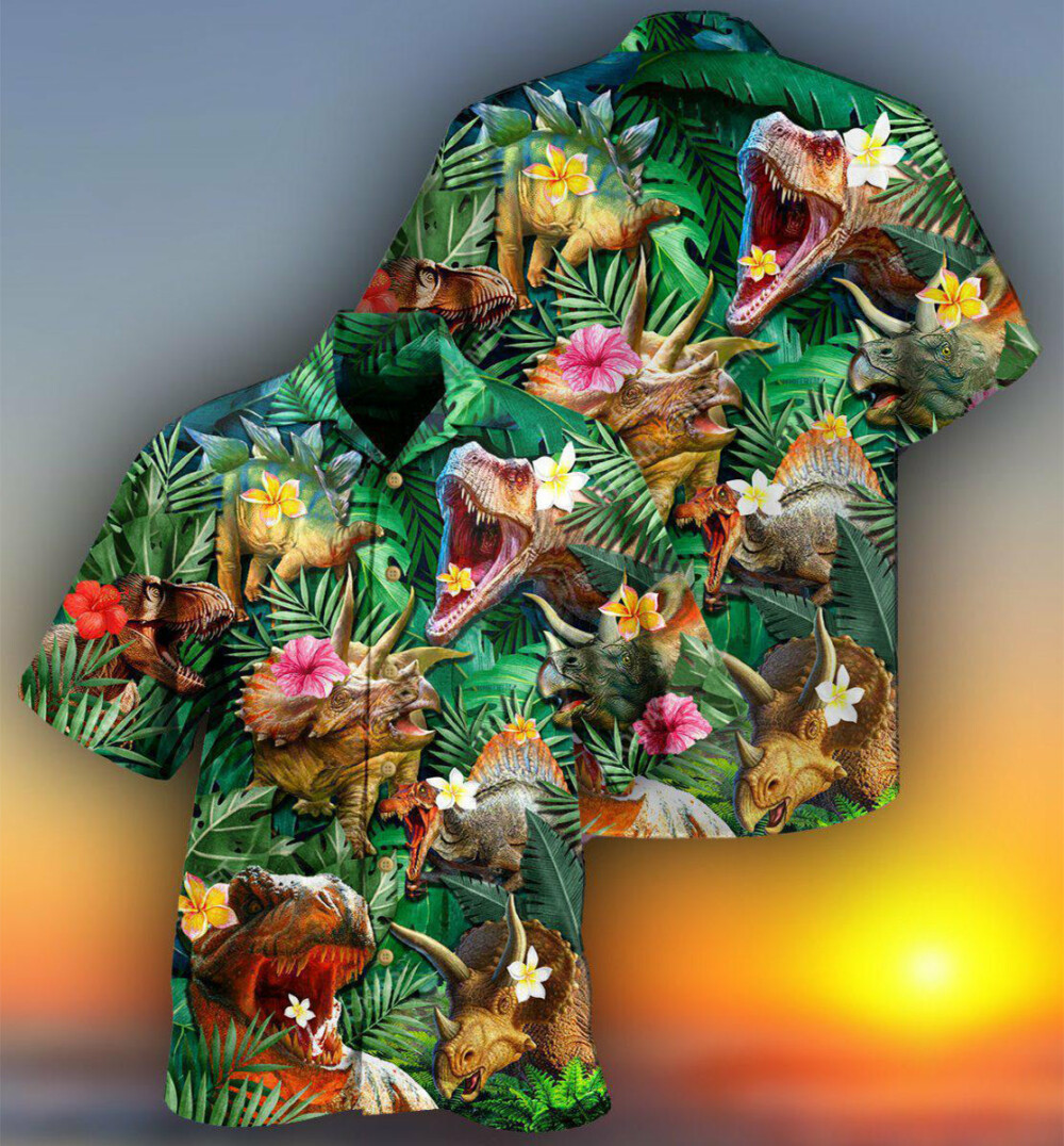 Dinosaur Aloha Style Tropical Floral - Hawaiian Shirt - Owl Ohh - Owl Ohh
