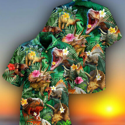Dinosaur Aloha Style Tropical Floral - Hawaiian Shirt - Owl Ohh - Owl Ohh