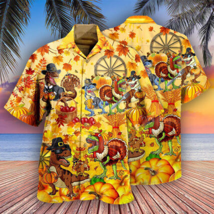 Dinosaur Happy Trexgiving Fall - Hawaiian Shirt - Owl Ohh - Owl Ohh