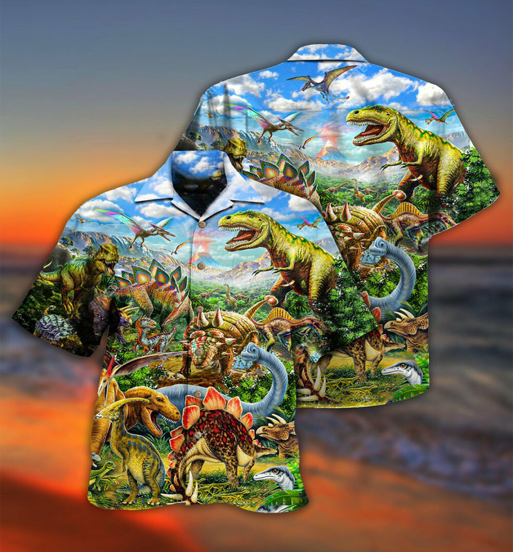 Dinosaur Rawrsome World Blue Sky - Hawaiian Shirt - Owl Ohh - Owl Ohh