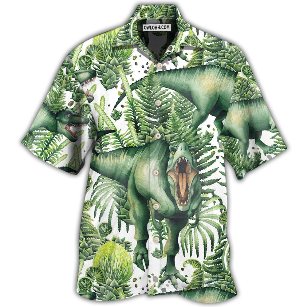 Dinosaur Strong Green Tropical Leaf - Hawaiian Shirt - Owl Ohh - Owl Ohh