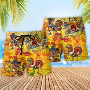 Dinosaur Happy Trexgiving Stunning Colors - Beach Short - Owl Ohh - Owl Ohh