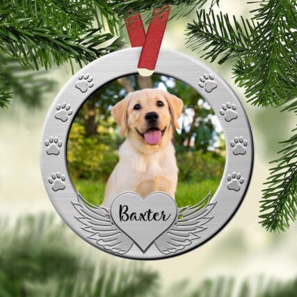 Dog Memorial Silver Style Custom Photo - Circle Ornament - Owl Ohh - Owl Ohh