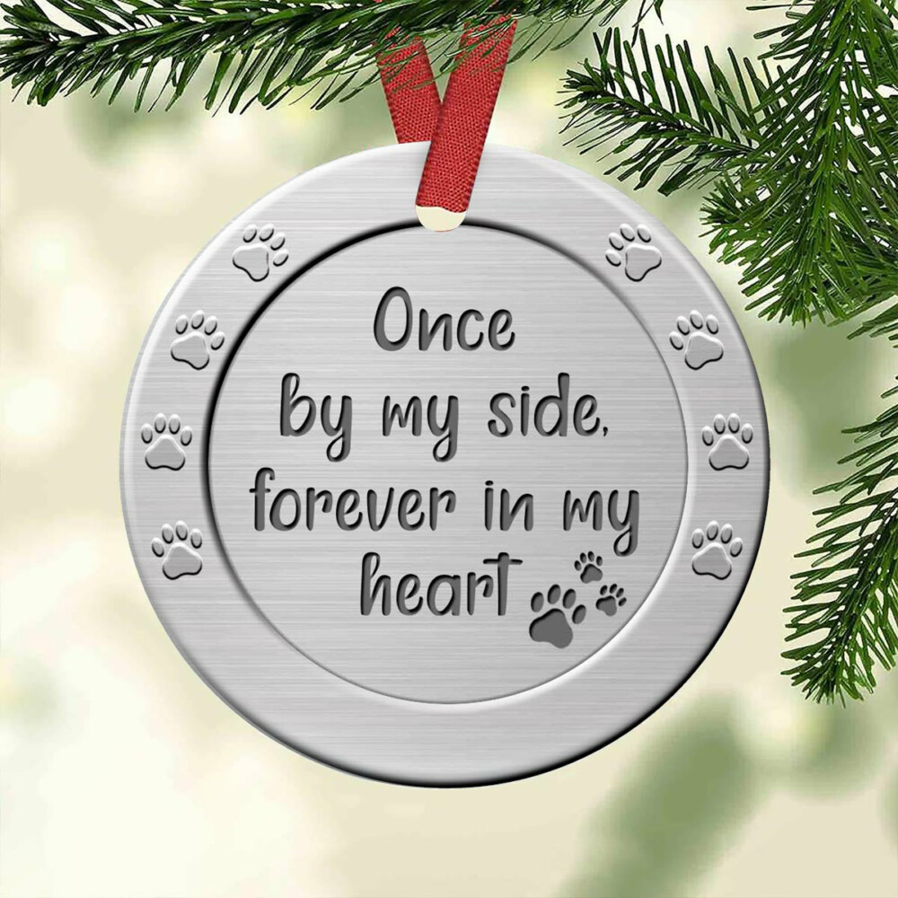 Dog Memorial Silver Style Custom Photo - Circle Ornament - Owl Ohh - Owl Ohh