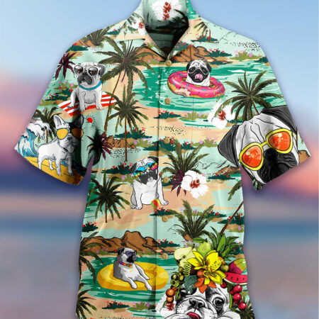 Bulldog Dog Loves Beach Loves Hawaii - Hawaiian Shirt - Owl Ohh - Owl Ohh