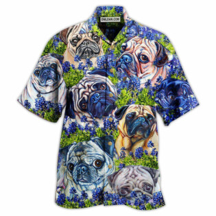 Pug And Beautiful Blue Bonnet - Hawaiian Shirt - Owl Ohh - Owl Ohh