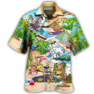 Dog Puppy Funny Beaches Happy Summer - Hawaiian Shirt - Owl Ohh - Owl Ohh