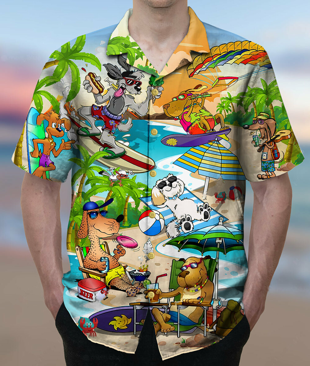 Dog Puppy Funny Beaches Happy Summer - Hawaiian Shirt - Owl Ohh - Owl Ohh