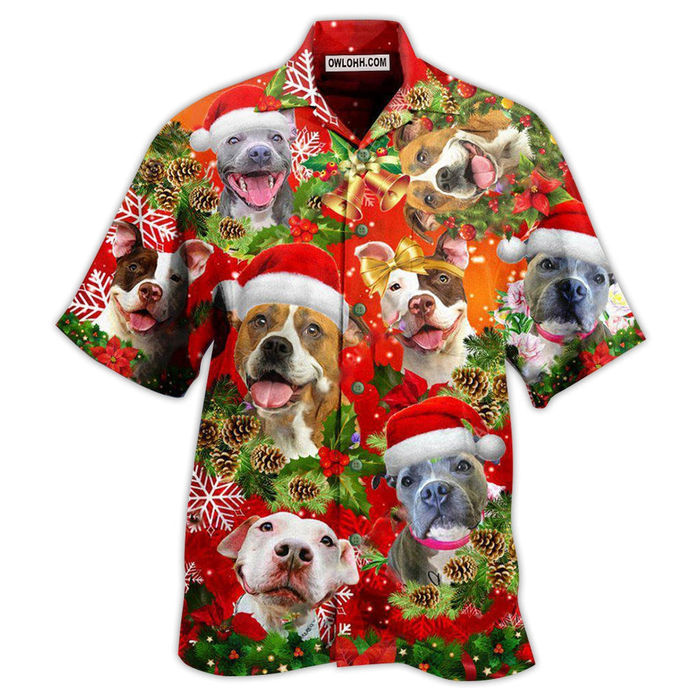 Pitbull Christmas Dogs Are Family - Hawaiian Shirt - Owl Ohh - Owl Ohh