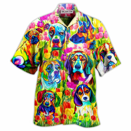 Dogs Colorfull Tulip - Hawaiian Shirt - Owl Ohh - Owl Ohh