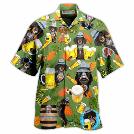 Beer Dachshund Drinking Beer - Hawaiian Shirt - Owl Ohh - Owl Ohh