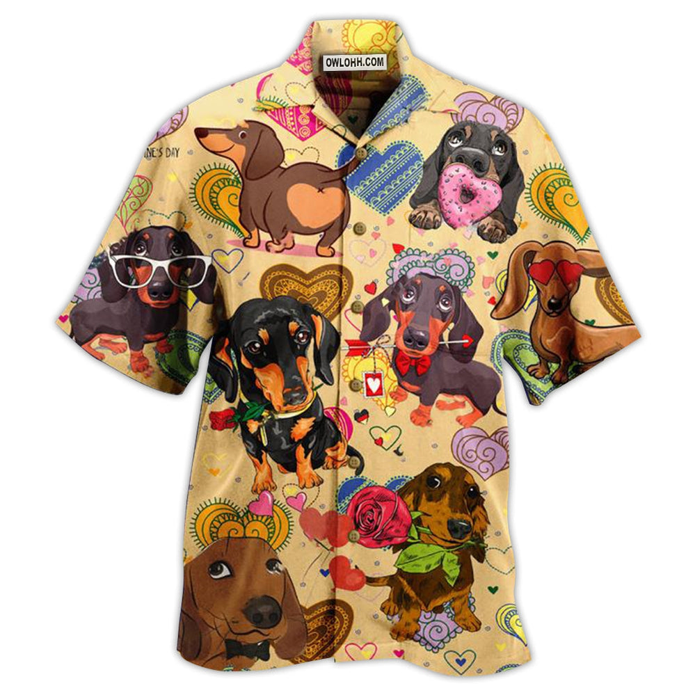 Dachshund Dogs Love Heart - Hawaiian Shirt - Owl Ohh - Owl Ohh