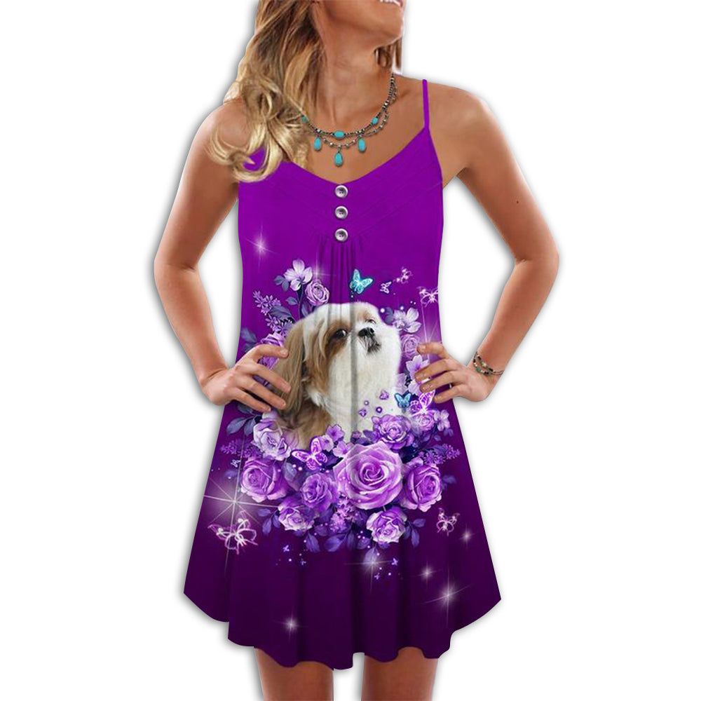 Dog Purple Rose Butterfly Shih Tzu - Summer Dress - Owl Ohh - Owl Ohh