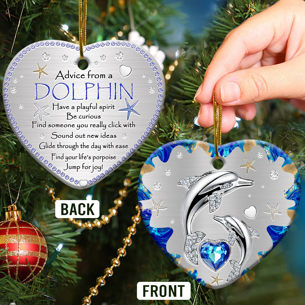 Dolphin Advice From A Lovely Dolphin - Heart Ornament - Owl Ohh - Owl Ohh