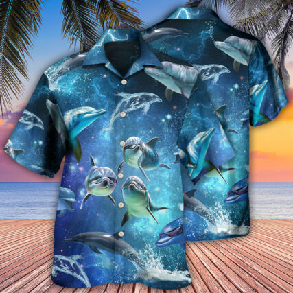 Dolphin In The Frozen Galaxy - Hawaiian Shirt - Owl Ohh for men and women, kids - Owl Ohh