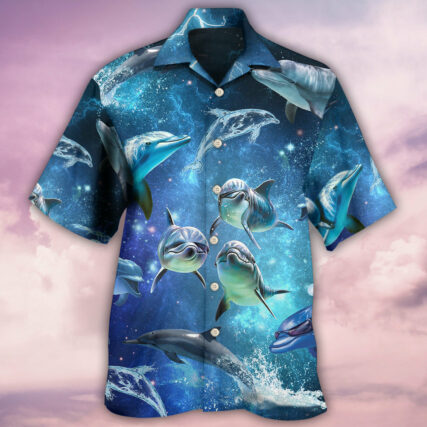 Dolphin In The Frozen Galaxy - Hawaiian Shirt - Owl Ohh for men and women, kids - Owl Ohh
