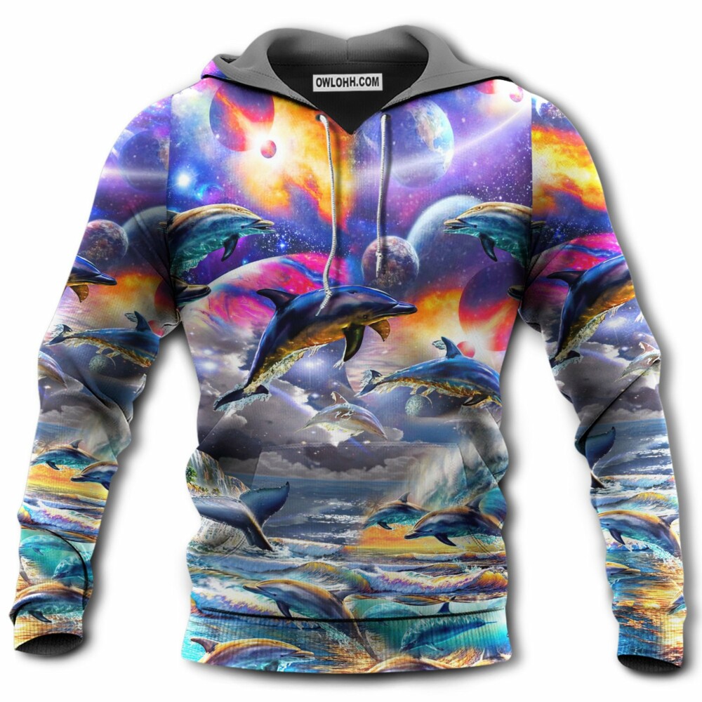Dolphin Into The Galaxy Free Life - Hoodie - Owl Ohh - Owl Ohh