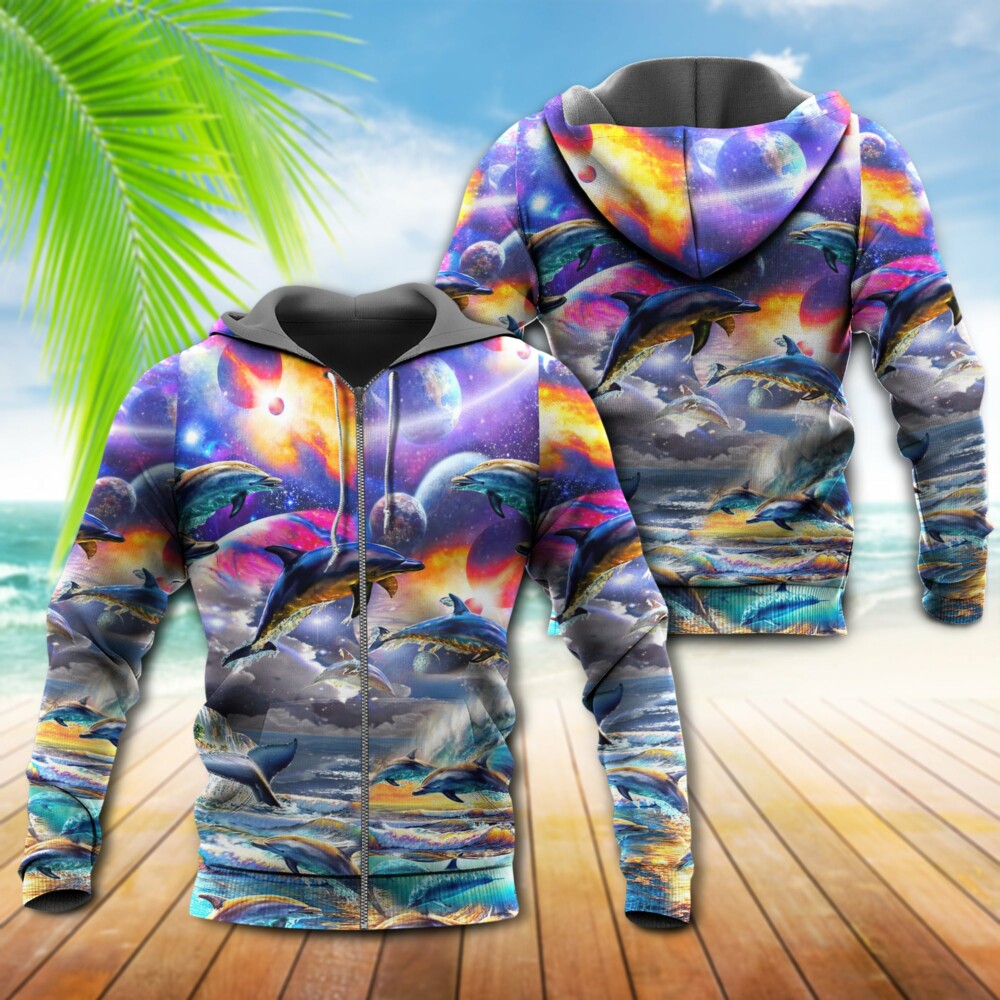 Dolphin Into The Galaxy Free Life - Hoodie - Owl Ohh - Owl Ohh