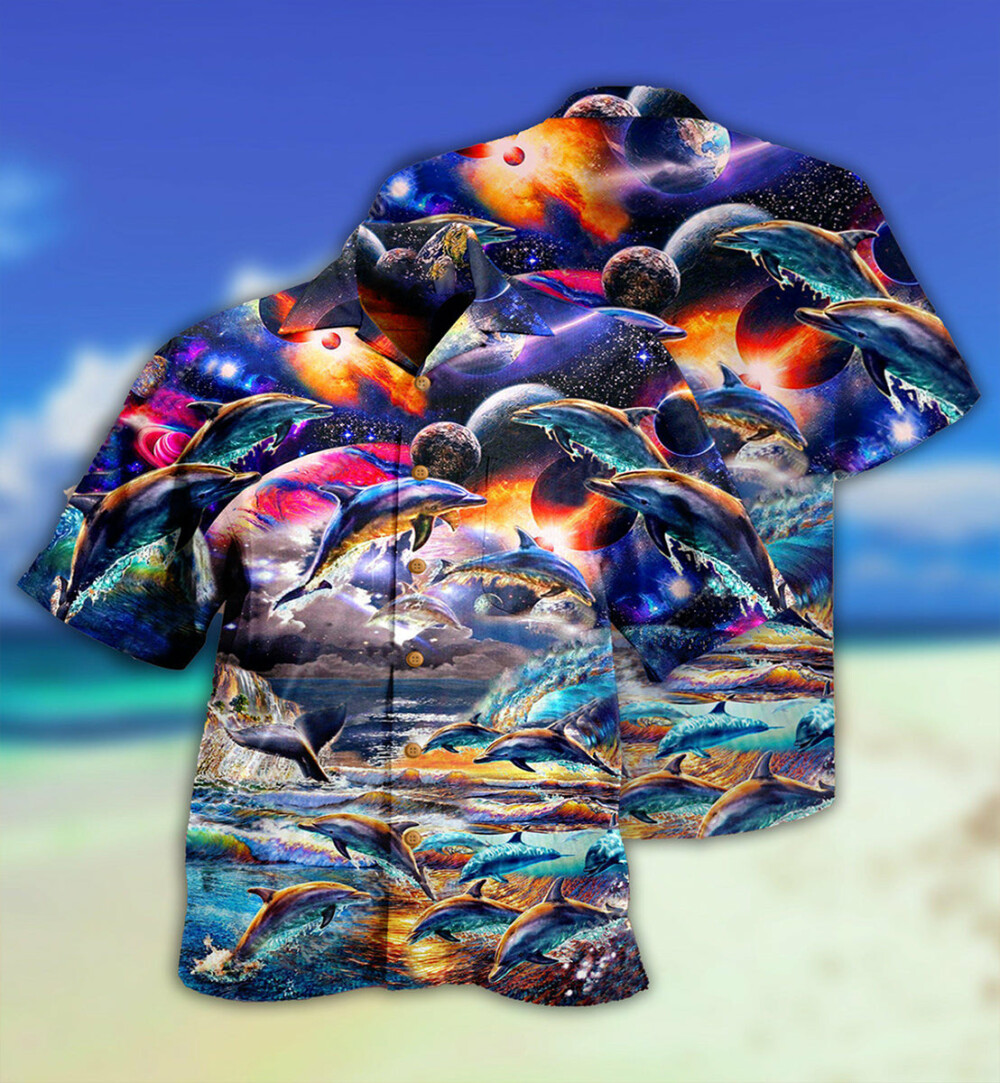 Dolphin Into The Mysterious Galaxy - Hawaiian Shirt - Owl Ohh - Owl Ohh