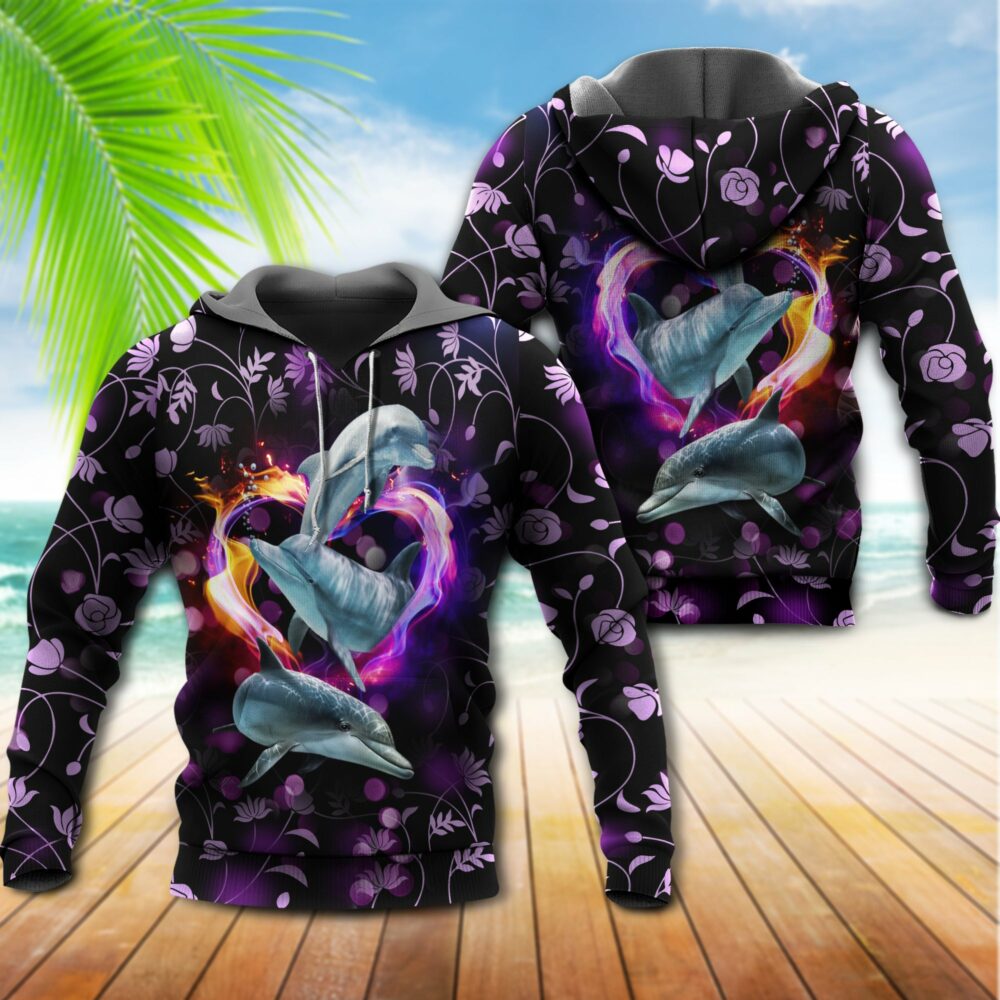 Dolphin Love Sea Purple Style With Heart - Hoodie - Owl Ohh - Owl Ohh