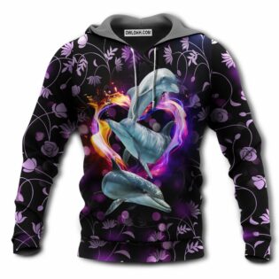 Dolphin Love Sea Purple Style With Heart - Hoodie - Owl Ohh - Owl Ohh