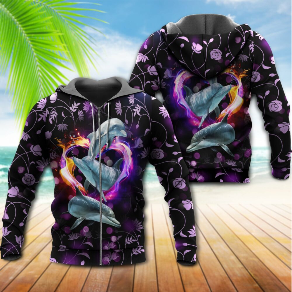 Dolphin Love Sea Purple Style With Heart - Hoodie - Owl Ohh - Owl Ohh