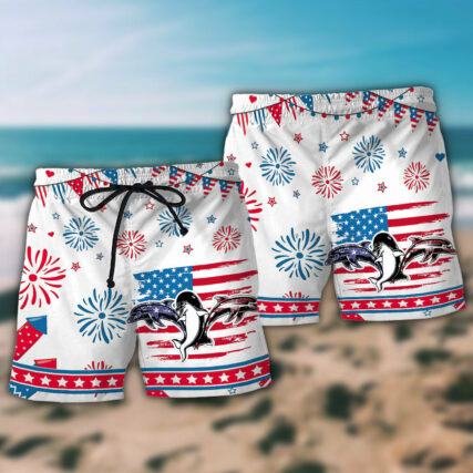 Dolphin Independence Day Funny Dolphin - Beach Short - Owl Ohh - Owl Ohh