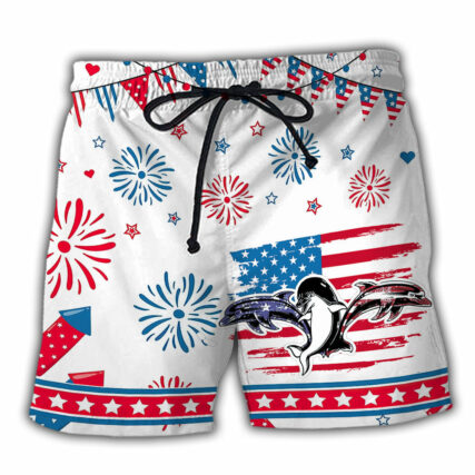 Dolphin Independence Day Funny Dolphin - Beach Short - Owl Ohh - Owl Ohh