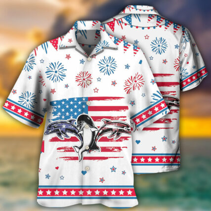 Dolphin Independence Day Funny Dolphin - Hawaiian Shirt - Owl Ohh - Owl Ohh