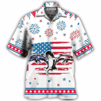 Dolphin Independence Day Funny Dolphin - Hawaiian Shirt - Owl Ohh - Owl Ohh