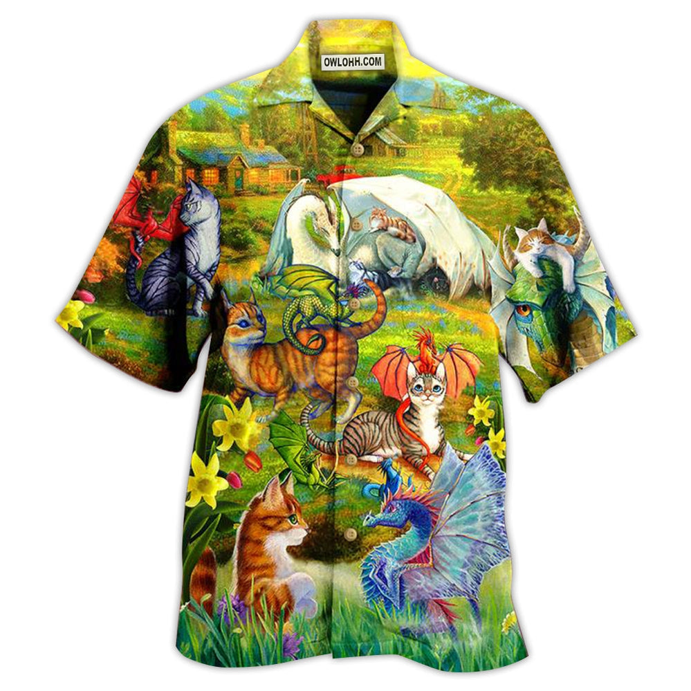 Dragon And Cats Love Life Beautiful Nature - Hawaiian Shirt - Owl Ohh - Owl Ohh