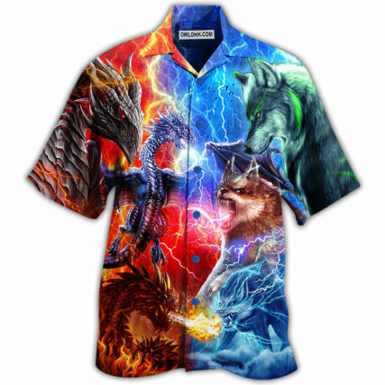 Dragon And Wolf Fighting - Hawaiian Shirt - Owl Ohh - Owl Ohh