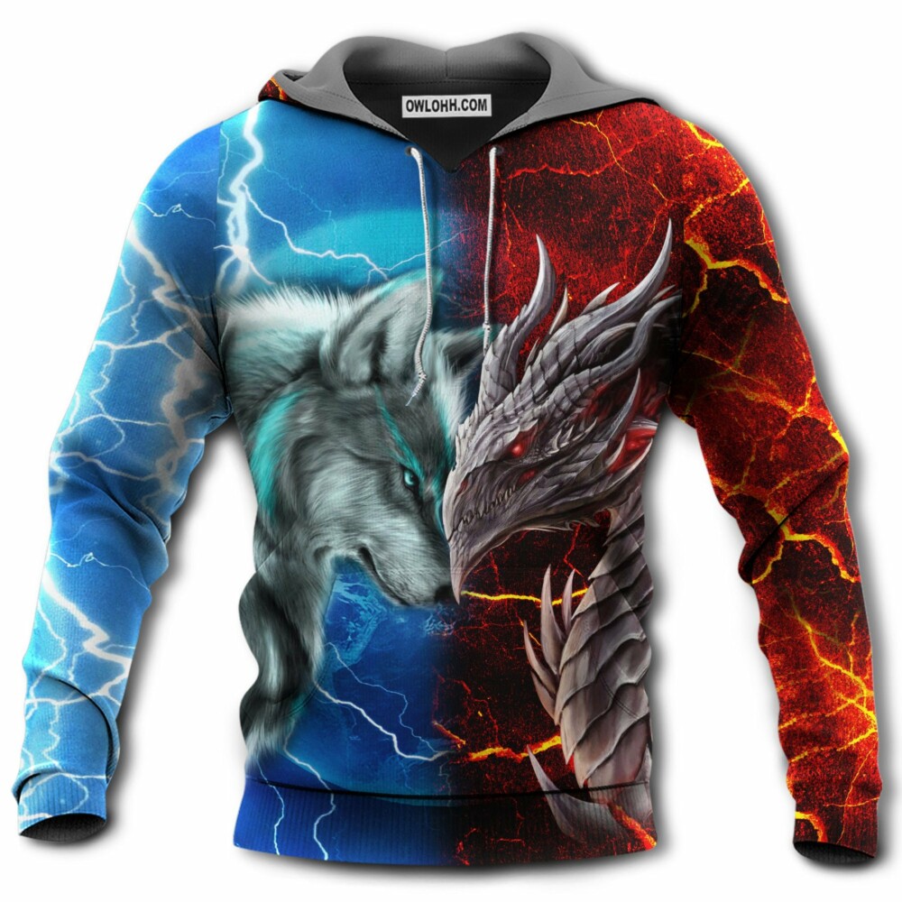 Dragon And Wolf Love Life Lightning - Hoodie - Owl Ohh - Owl Ohh