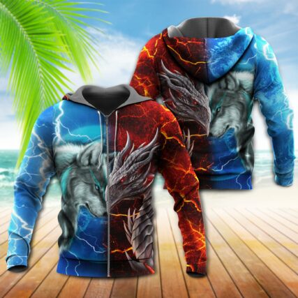 Dragon And Wolf Love Life Lightning - Hoodie - Owl Ohh - Owl Ohh