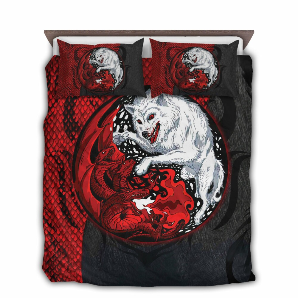 Dragon And Wolf Red And Black Style - Bedding Cover - Owl Ohh - Owl Ohh