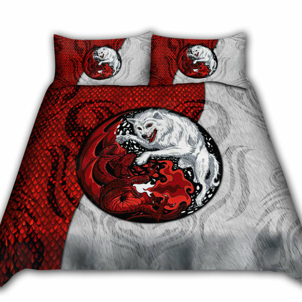 Dragon And Wolf White And Red - Bedding Cover - Owl Ohh - Owl Ohh