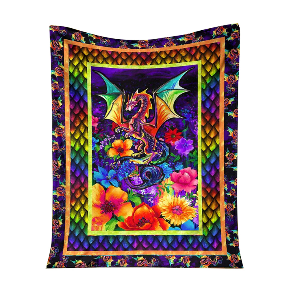 Dragon Colorful Floral So Cool - Flannel Blanket - Owl Ohh - Owl Ohh