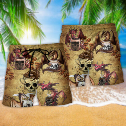 Dragon Love Coffee And Skull - Beach Short - Owl Ohh - Owl Ohh