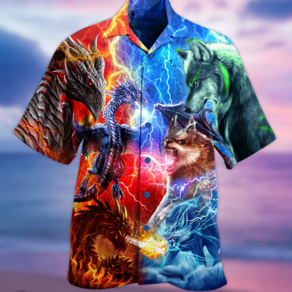 Dragon And Wolf Fighting - Hawaiian Shirt - Owl Ohh - Owl Ohh